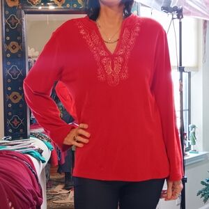 Crimson Embroidered Women's Tunic Velvet New
